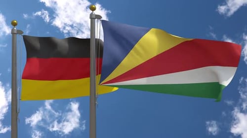 Germany and Seychelles Flags Waving in Realistic Sky