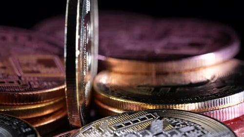 Close-Up of Bitcoin Cryptocurrency Coins