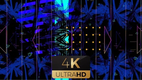 Retro Synthwave Palm Trees Loop with Neon Geometric Shapes