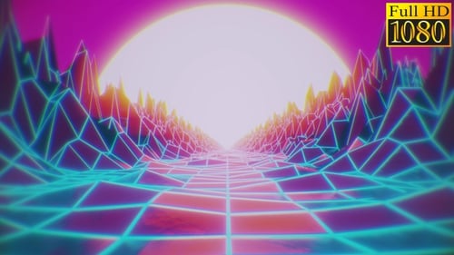 Retro Synthwave Grid Landscape Looping Horizon Background