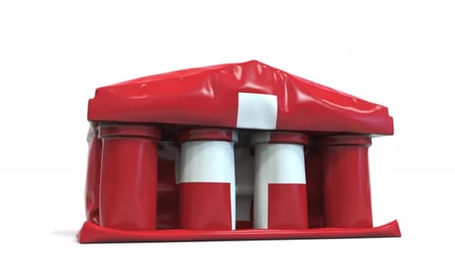 3D Inflatable Building with Swiss Flag Deflates and Collapses