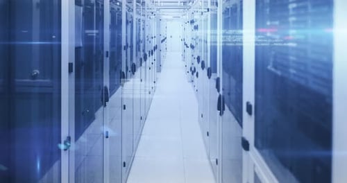 Animated Data Stream in Modern Server Room