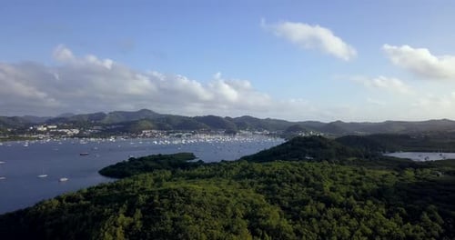 Aerial View of Tropical Islands and Boat Harbor