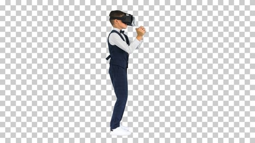 Boy in formal wear playing the sword game, Alpha Channel