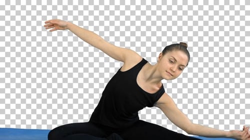 Fitness woman stretching her body doing pilates, Alpha Channel