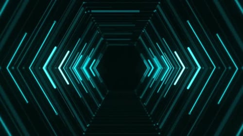 Abstract Hexagon Tunnel Loop with Glowing Cyber Lines