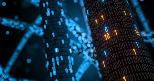 Futuristic Digital Network with Flowing Binary Data Code