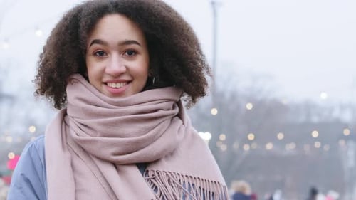 Closeup Female Portrait Outdoors Cold Season in Winter
