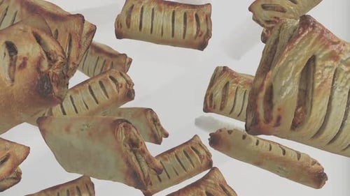 Floating Sausage Rolls Seamless Loop on White Background