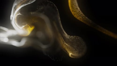 Movimiento de partículas fluidas doradas y blancas, 4k, loopable