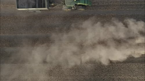 Combine Harvesting Wheat Top View of a Wheatfield