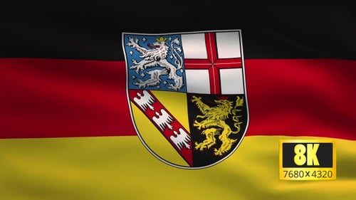 Waving Flag of Saarland, German State Emblem Animation