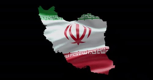 Waving Flag of Iran within Country Map Outline