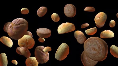 3D Animation of Tumbling Bread Rolls and Loaves