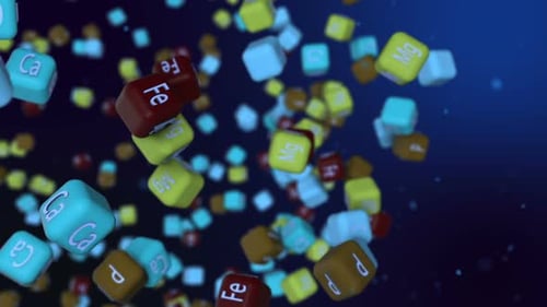 Animated 3D Chemical Element Cubes Floating Science Background