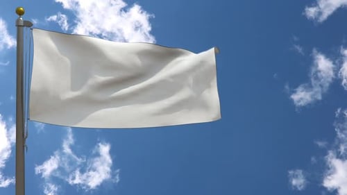 Photorealistic Blank White Flag Waving on Flagpole Animation