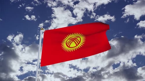 Kyrgyzstan Flag Waving in Realistic Sky Animation