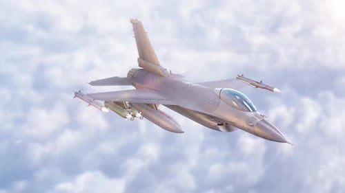 Realistic 3D Animation of a Fighter Jet Flying Through Clouds