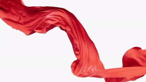 Dynamic Red Silk Fabric Flowing Smoothly on White Background