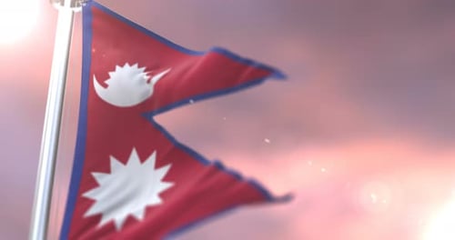Realistic Nepal Flag Waving Motion Graphic at Sunset