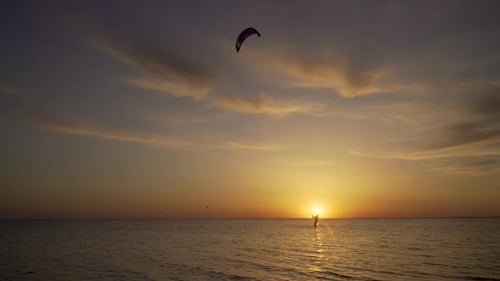 Kiter Is Training To Control the Kite in the Sea