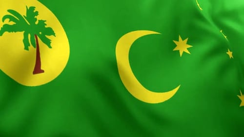 Realistic Waving Flag of Cocos Keeling Islands Fabric Texture