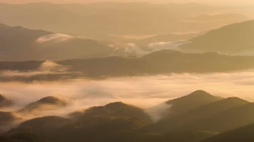 Misty Dawn in the Mountains. Beautiful Spring Landscape