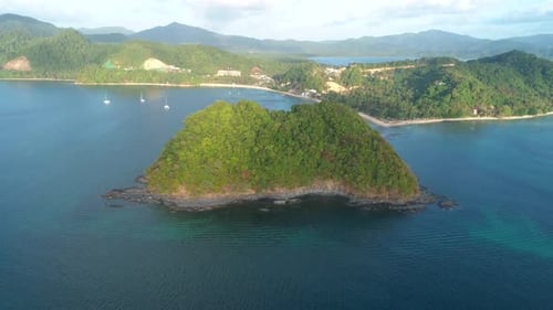 Aerial View From Above on a Tropical Island at Sunset