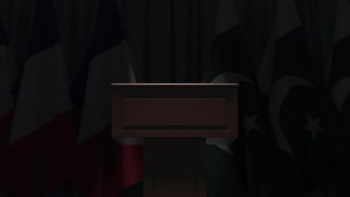 Animated Conference Podium with International Flags Reveal