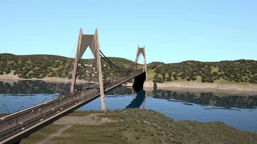 Personenzüge, die auf der Brücke vorrücken, 3D-Animationsvideo.