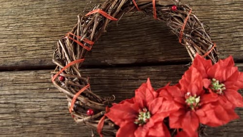 Festive Holiday Wreath With Red Poinsettias