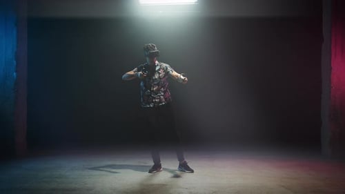 Man In VR Headset Aiming And Leaping In Game