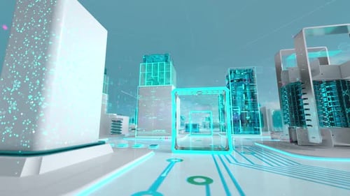 Futuristic Aspergillosis Medical Title Animation in Digital City