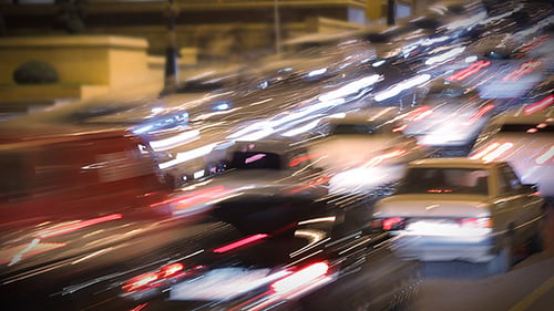 Night Traffic Streaks on a Busy Urban Street