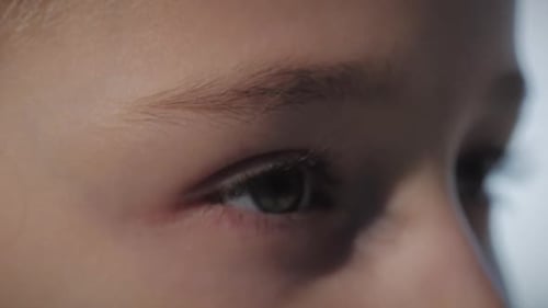 Portrait of a Funny Little Girl Looking at Camera, Close Up Eye, Sunny Summer Day, Cute Baby Face of