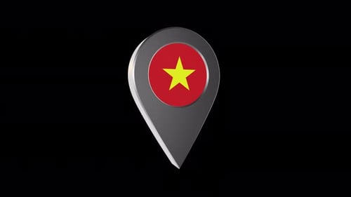3d Animation Map Pointer With Viatnam Flag With Alpha Channel - 4K