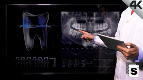 Doctor Examines Dental X-Ray on Digital Screen