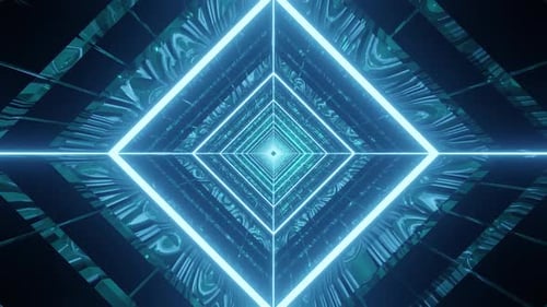 Blue Square Neon Background Vj Loop Tunnel With Rotation HD