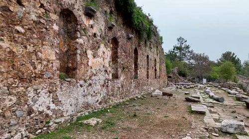 Old ruined city Syedra Turkey Alanya 4K Aerıal Vıew