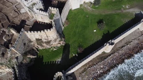 Historical Mamure Castle Mosque Aerial Drone