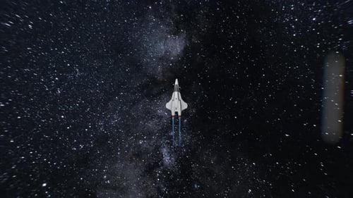 Futuristic Spaceship Flies Through Hyperspace Stars