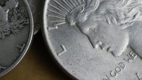Rotating stock footage shot of American coins