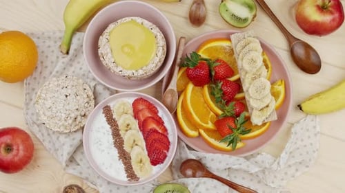 Healthy Breakfast with Fresh Fruit and Yogurt