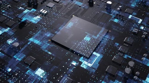 Futuristic Digital Circuit Board Processor Data Animation