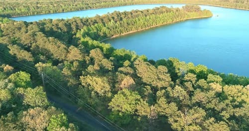 Landscape Panorama Blue Water in a Forest Lake with Trees