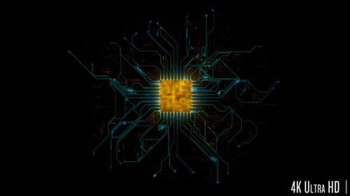4K Digital Glowing Datenübertragung von Computer-CPU oder GPU