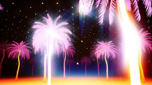 Neon Palm Trees with Glowing Light Beams Tropical Party Loop