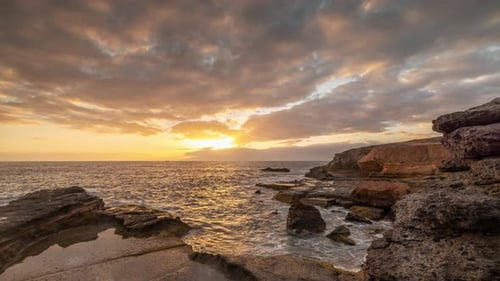 Rocky Coastline at Sunset Timelapse