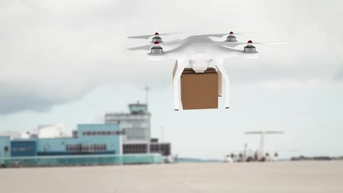 3D Drone Flying and Carrying Delivery Package