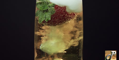 Bubbly Drink with Strawberry and Mint Leaves